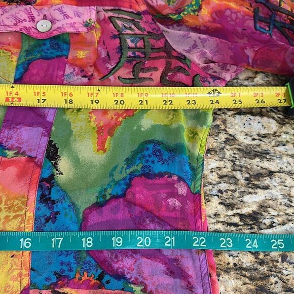 Chico's Silk Vibrant Abstract Print Button Down Shirt Size XL - Picture 7 of 9